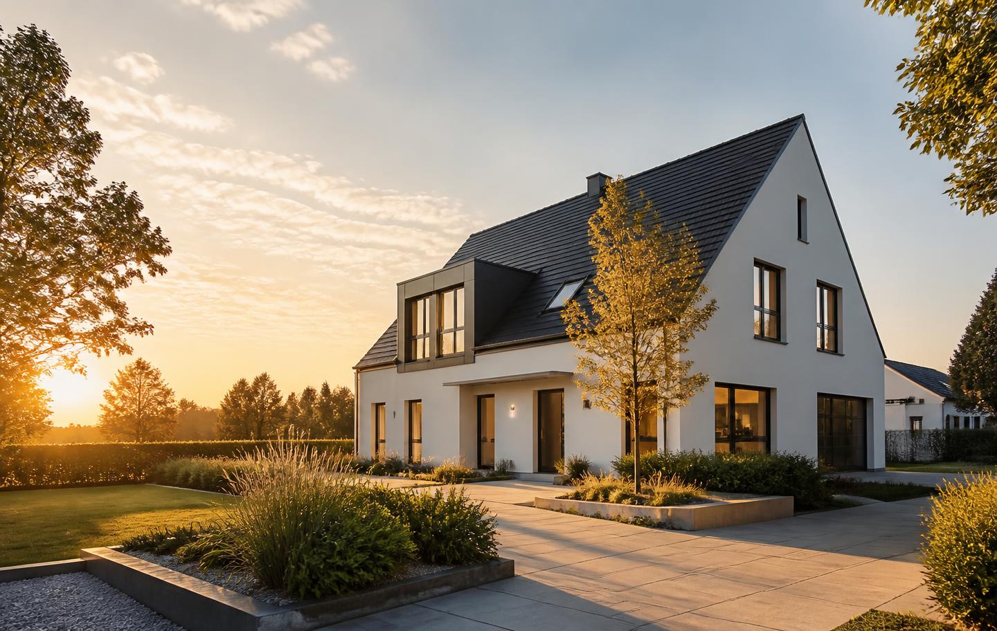 Repräsentatives Einfamilienhaus in der Region Hannover bei Sonnenuntergang